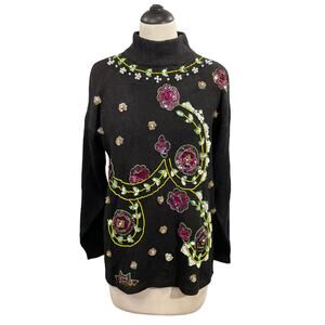 Western Connection Size S Sweater Vintage Embellished Beaded Sequined Mock Neck